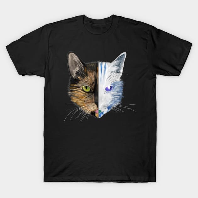 Tortoiseshell Cat Digital Art (Invert Right) T-Shirt by IgorAndMore